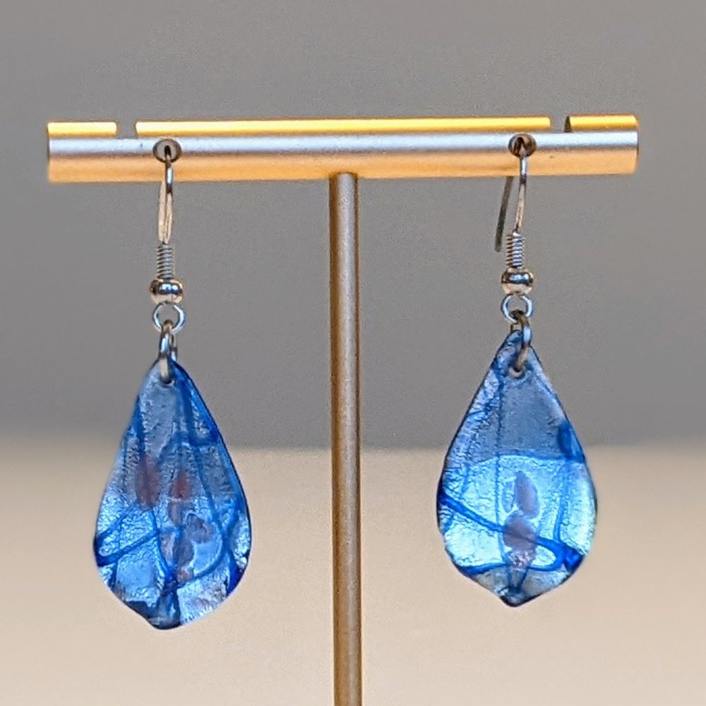 Blue, Silver, and Gold Glass Drop Earrings